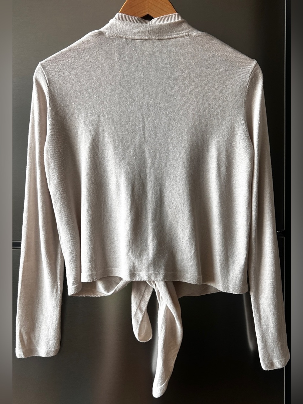 J. Jill XS Linen Blend Tie Front Open Cardigan Oatmeal Lightweight Sweater - Picture 3 of 6